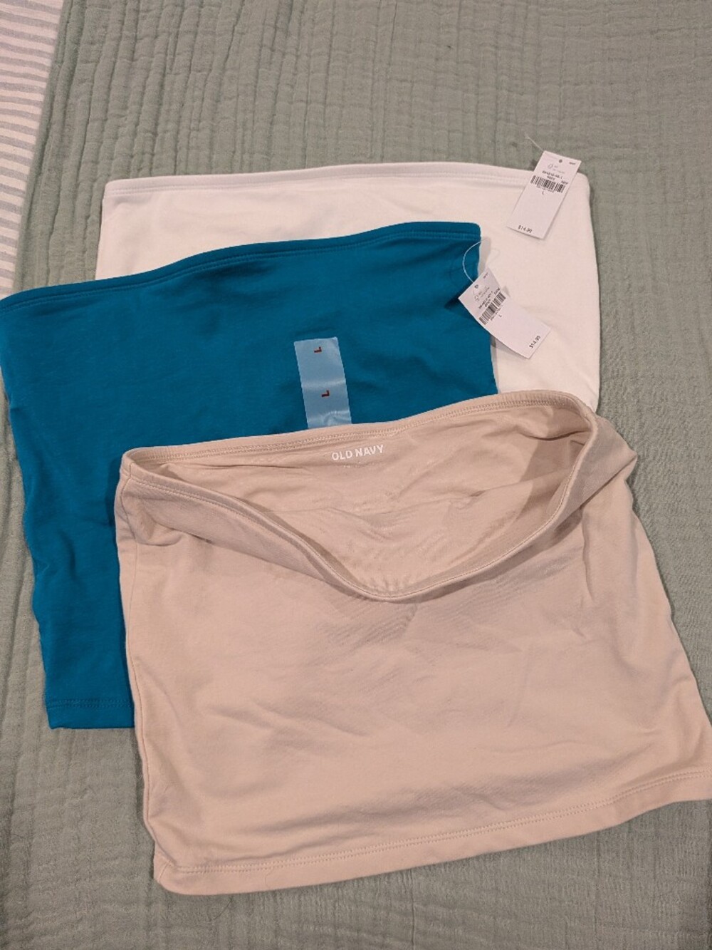 Trio Of Old Navy Neutral & Teal Strapless Bandaeu Tops - L